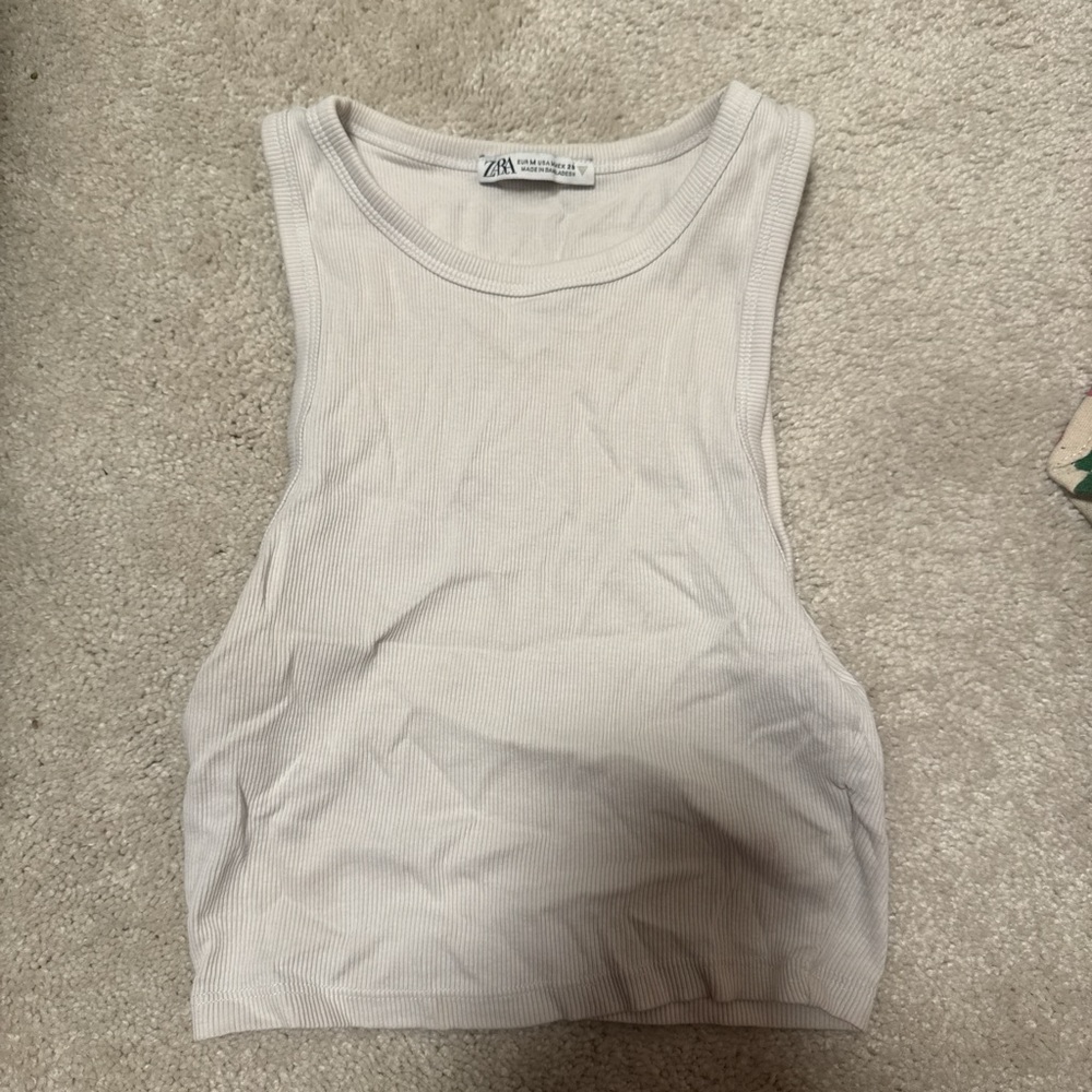 Zara Cream Ribbed Tank Top